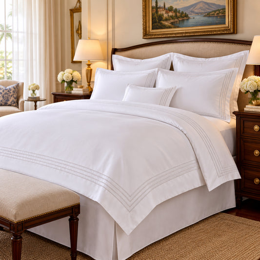 Dluxe Ave. (FULL/ QUEEN) 3pc Percale Royal {Duvet Cover} Set/ White