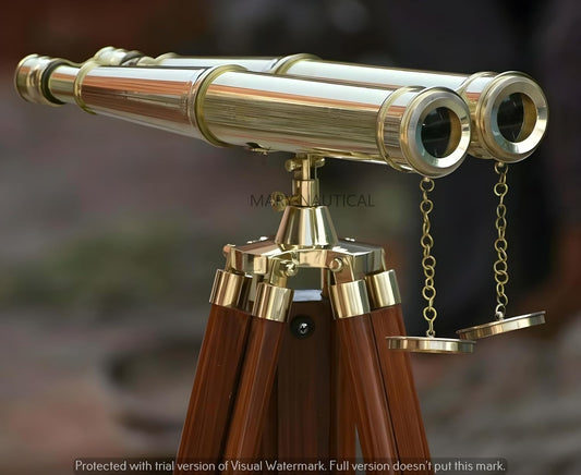 Dluxe Ave. MARY NAUTICAL- 62 Inches Floor Standing Admirals Solid Shinny Brass Binocular Fully Functional with Wooden Tripod Stand