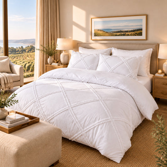 Dluxe Ave. (QUEEN) 3 Pcs Boho {Duvet Cover}, Tufted Comforter/ White