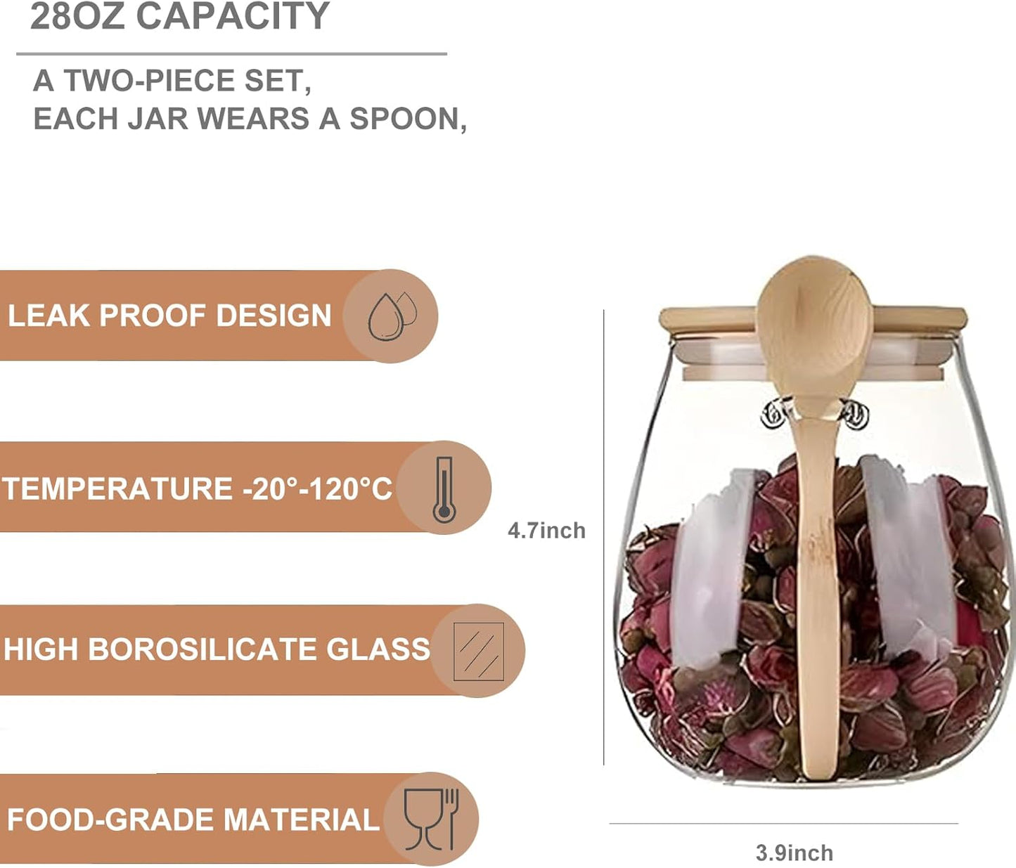 Dluxe Ave. Airtight glass jar storage container with bamboo spoon