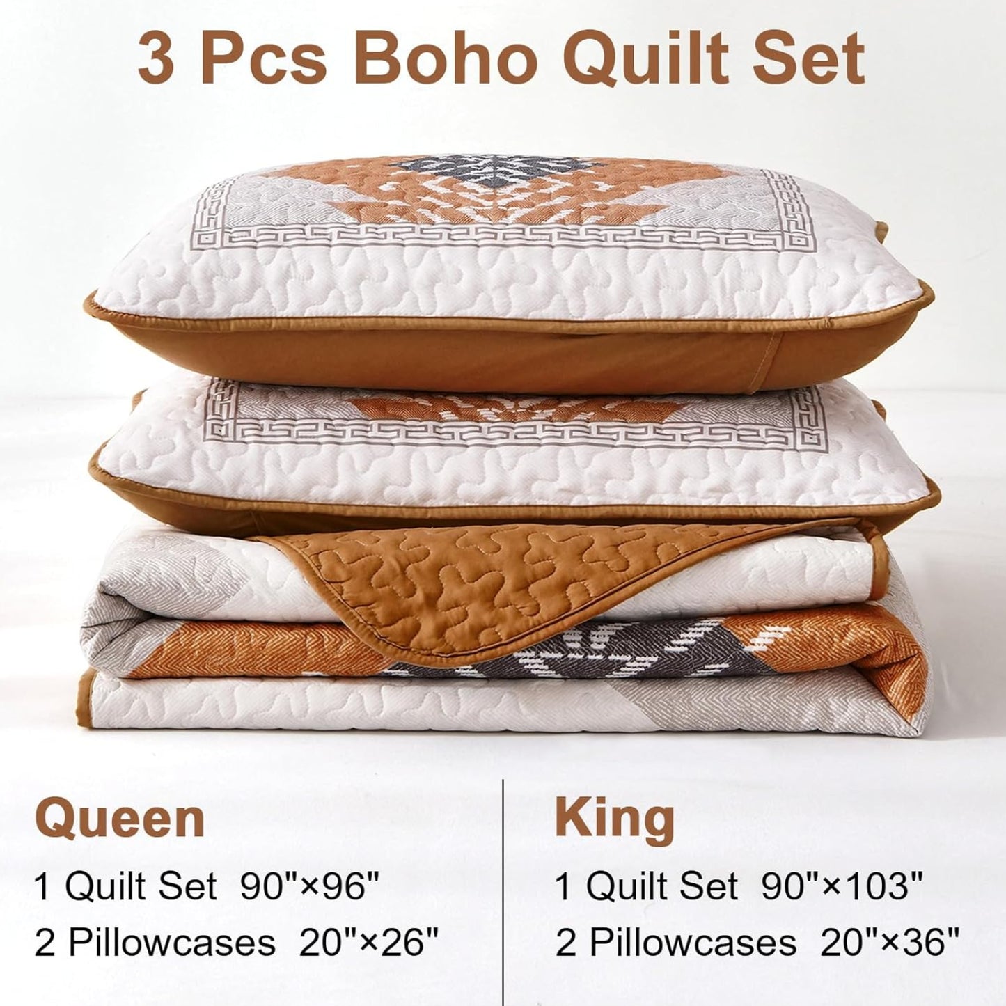 Dluxe Ave. (KING) Quilt Set 3 Pieces Aztec Texture Bedspread Coverlet Set for All Seasons (Terracotta 90"×103")
