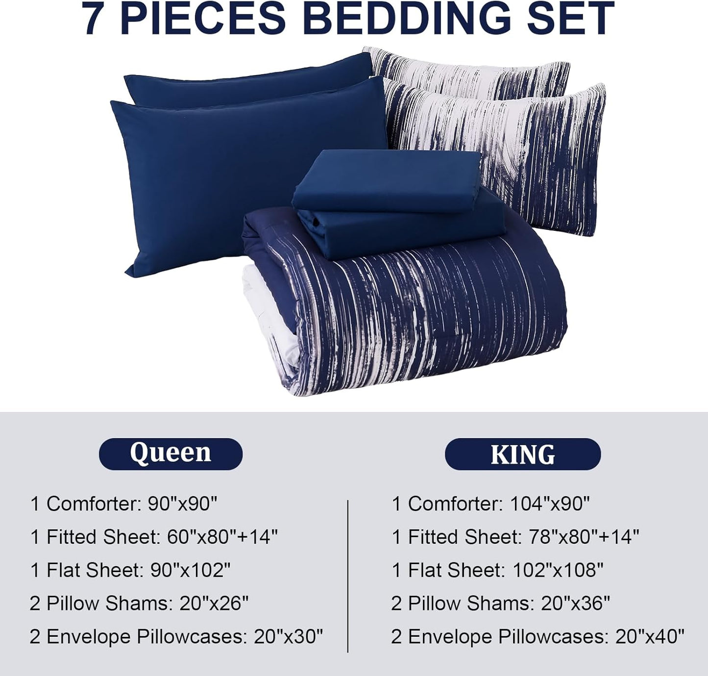 Dluxe Ave. ( QUEEN ) 7 Pcs Comforter Set, Gradient Navy Blue White