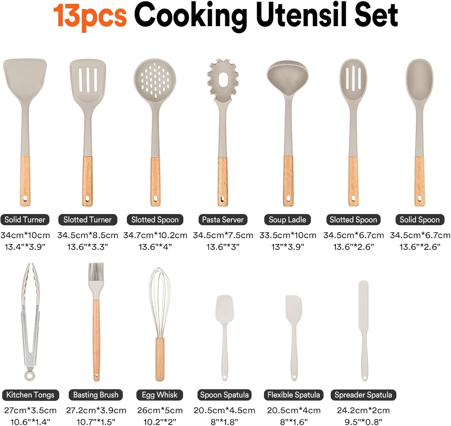 Dluxe Ave. 13Pcs Silicone Cooking Utensil Set/ Wooden Handles