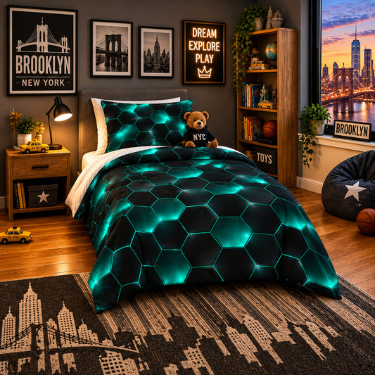 Dluxe Ave. (TWIN) 3 Piece Bedding Set/ Black Green