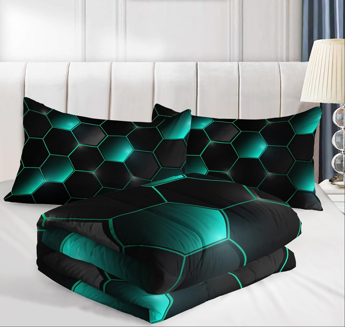 Dluxe Ave. ( TWIN ) 3 Piece Bedding Set, Black Green, for All Season