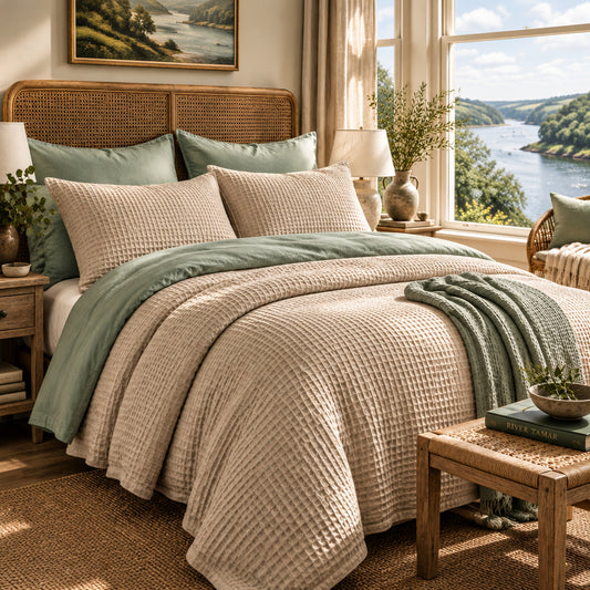 Dluxe Ave. (KING) 3Pcs Waffle Comforter Set/ Khaki