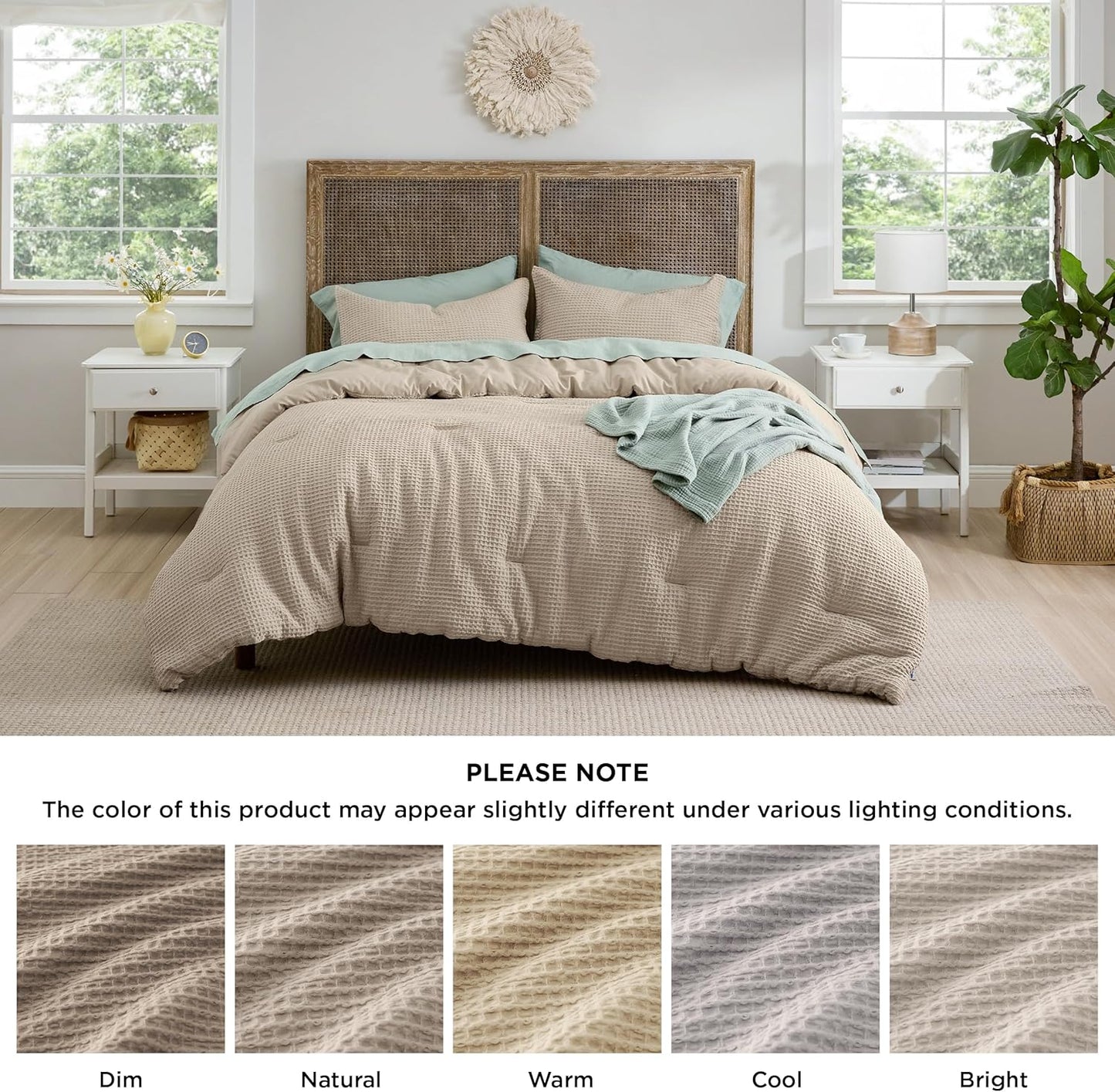 Dluxe Ave. ( KING ) 3 Pcs Waffle Comforter Set/ Soft Cotton/ for All Seasons/ Khaki