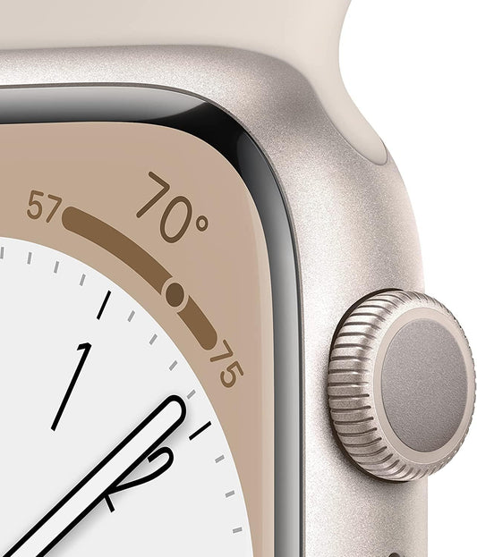 Dluxe Ave. Apple Watch Series 8 (GPS 45mm) - Starlight Aluminum Case with with Starlight Sport Band S/M (Renewed)