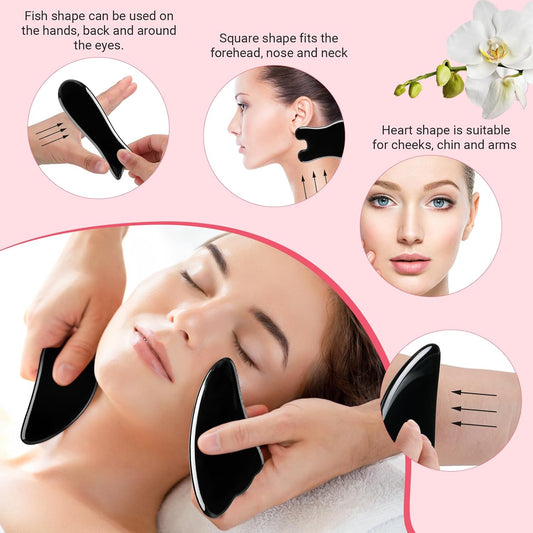 Dluxe Ave. 5 Pcs Gua Sha Massage Facial Tool Set /BlackJade Resin