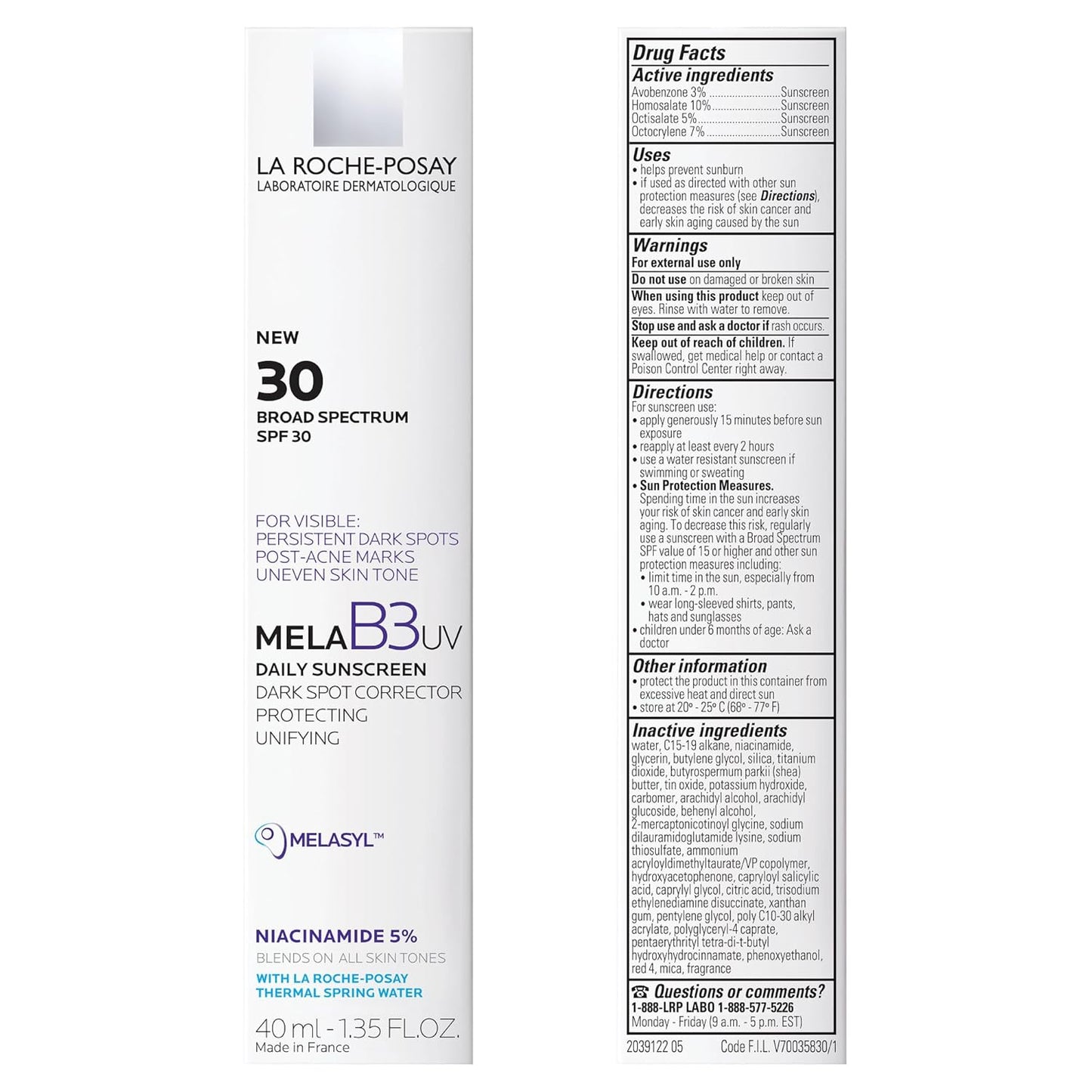 Dluxe Ave. La Roche-Posay Mela B3 UV Daily Sunscreen | Face Moisturizer With SPF 30 + Anti-Aging Melasyl + 5% Niacinamide | Helps Correct & Protect From Sun Damage | Face Sunscreen With No White Cast | 40ML