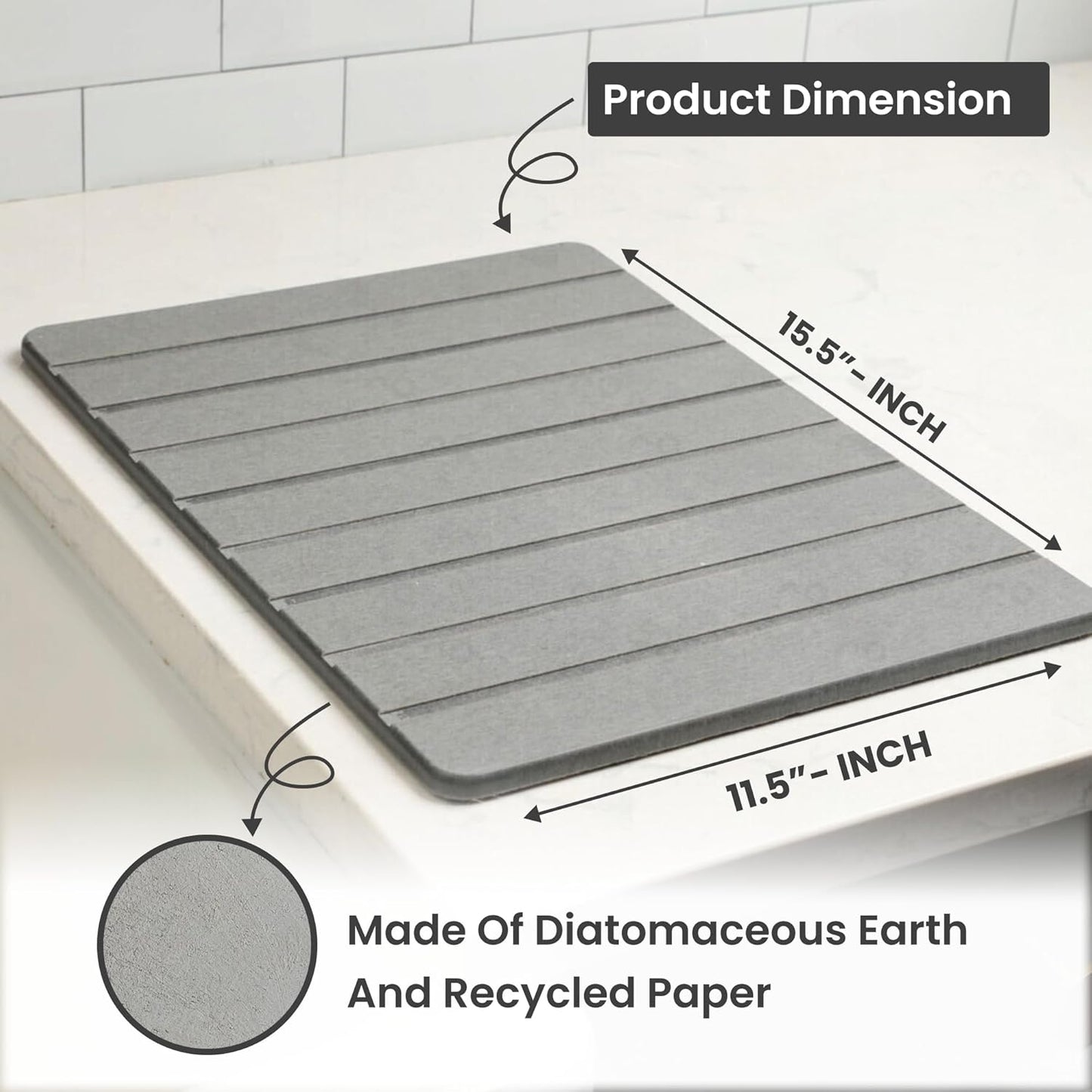 Dluxe Ave. Stone Drying Mat for Kitchen Counter/ Dark Gray