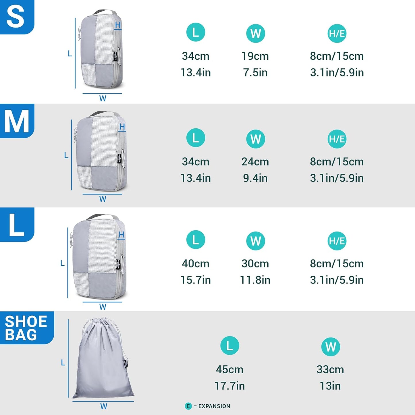 Dluxe.Ave. Compression Travel Organizer 6 Set / GREY