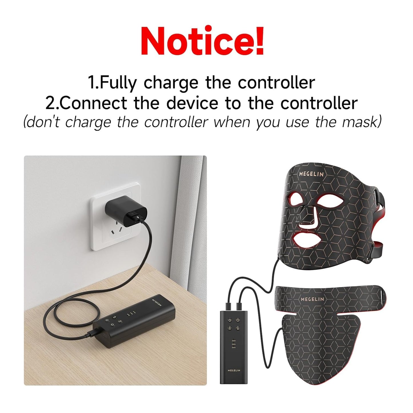 Dluxe Ave. Led Red Light Therapy Face & Neck Mask/ 7 Colors Led Light (Black)