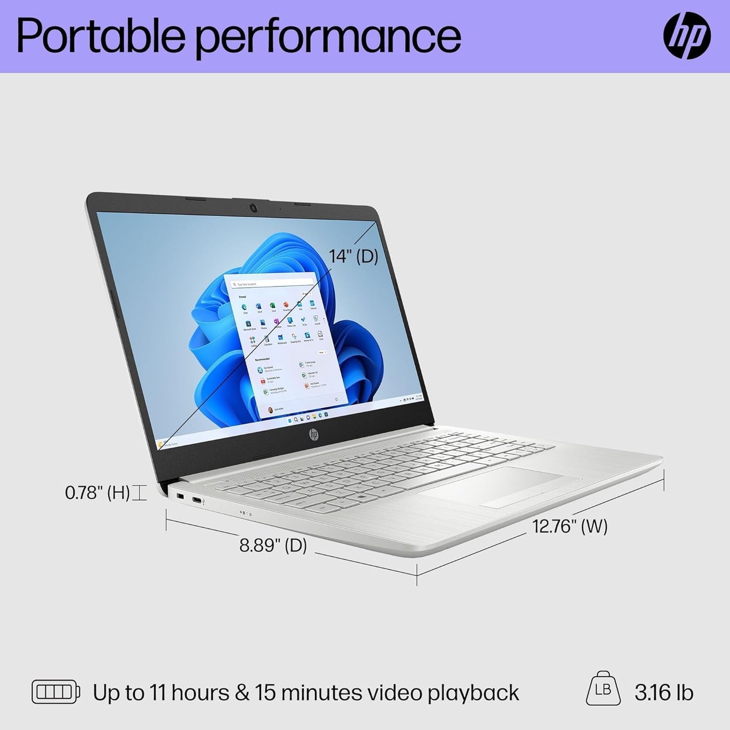 Dluxe Ave. HP Stream 14 Inch Laptop Ultra Thin and Light Laptop Intel Celeron N4120 16GB RAM 320B Storage (64GB eMMC+256GB 1-Year Office 365