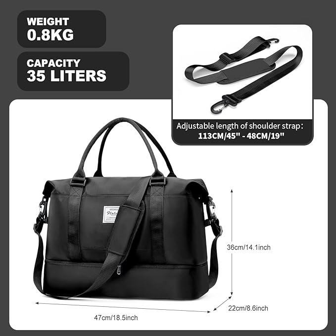 Dluxe Ave. Travel Duffel Bags with Shoe Compartment & Laptop/ Carry on/ Black