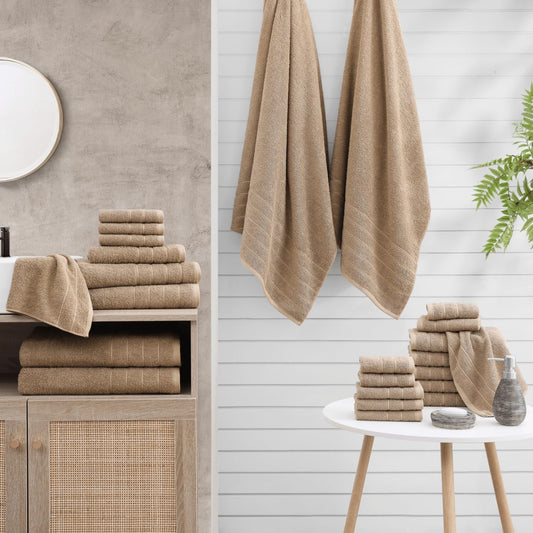 Dluxe Ave. 24 Piece 100% Cotton Towels for Bathroom /Beige