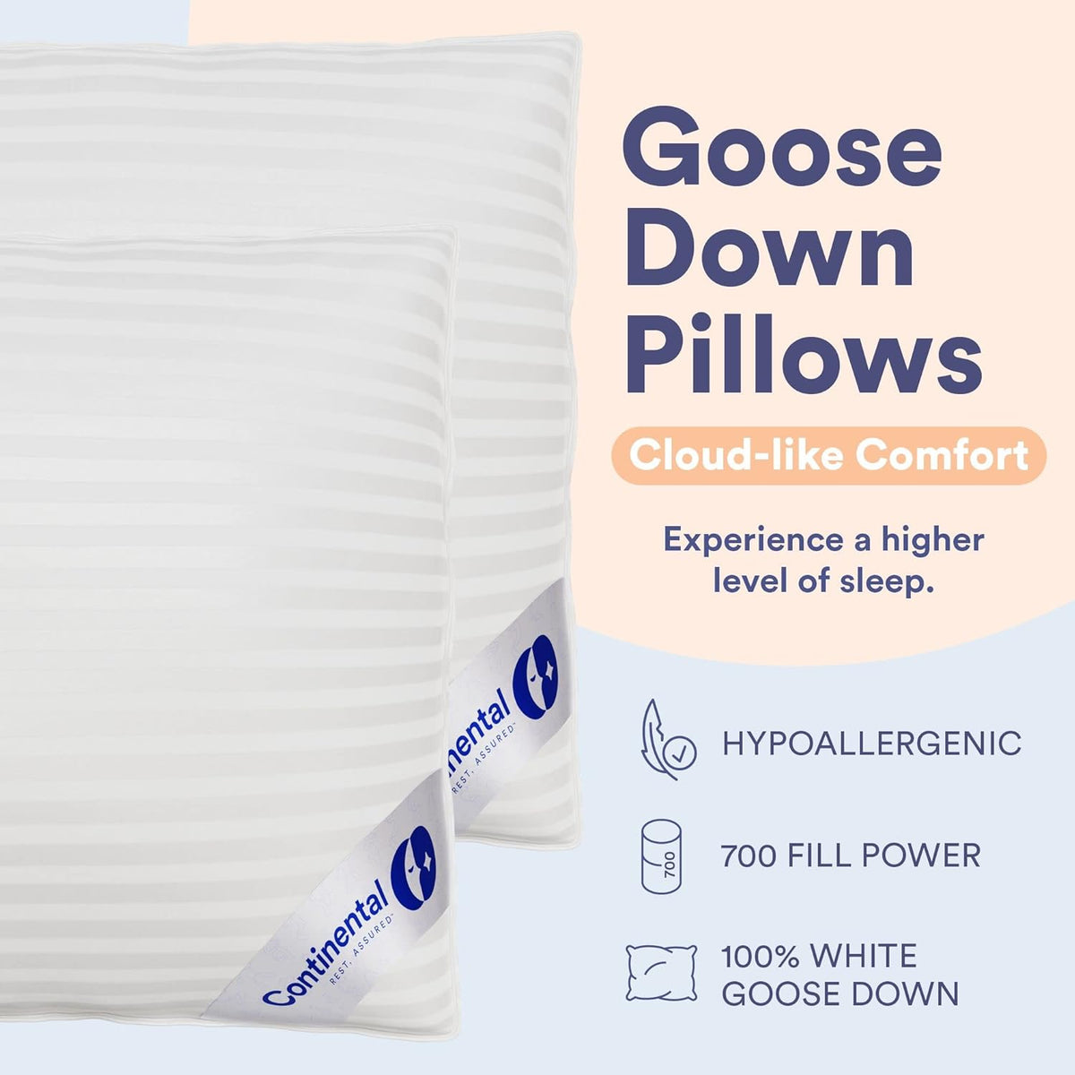 Dluxe Ave. (KING) Continental Bedding Luxury Down Pillow, Set of 1, {FIRM} 700 FP
