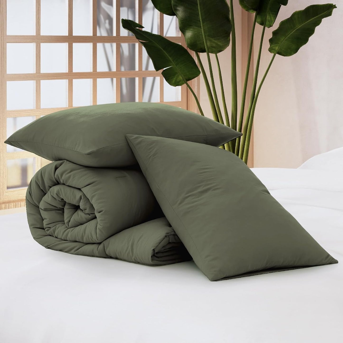 Dluxe Ave. ( QUEEN ) 3 Pcs Comforter Set/ Soft Fluffy for All Seasons/ Olive Green