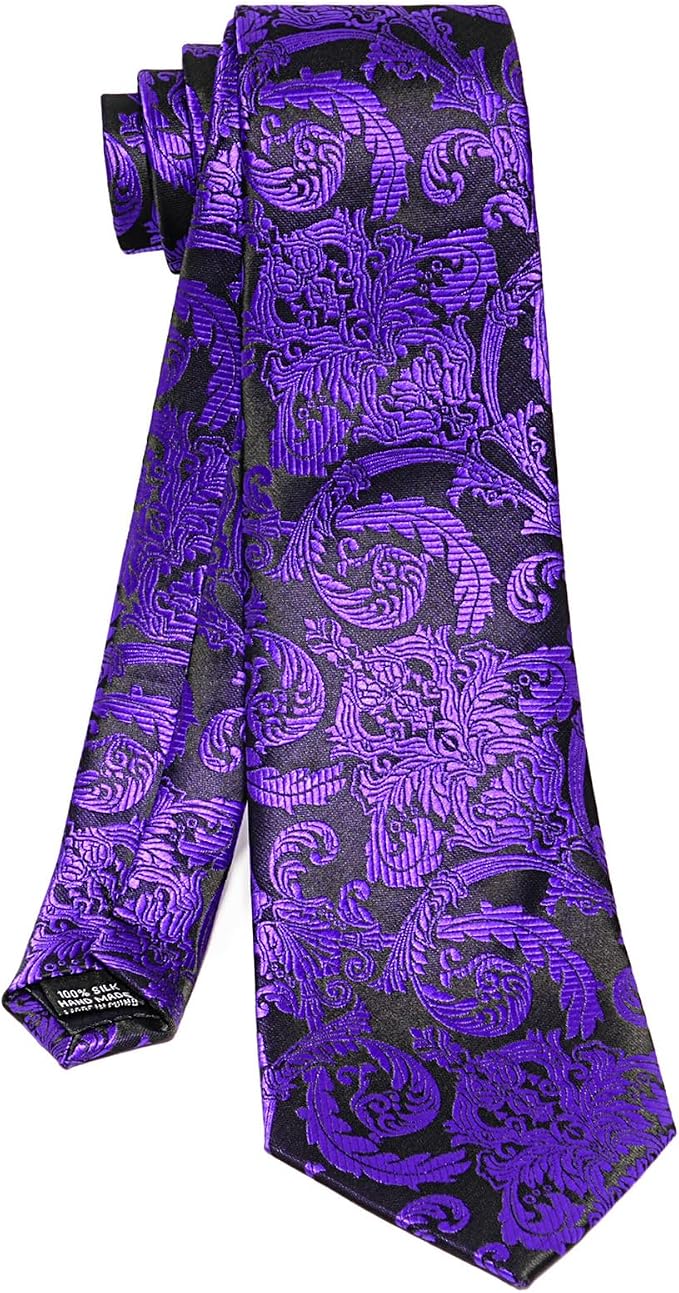 Dluxe Ave. 5PCS Purple Paisley Tie and Pocket Square Set for Men