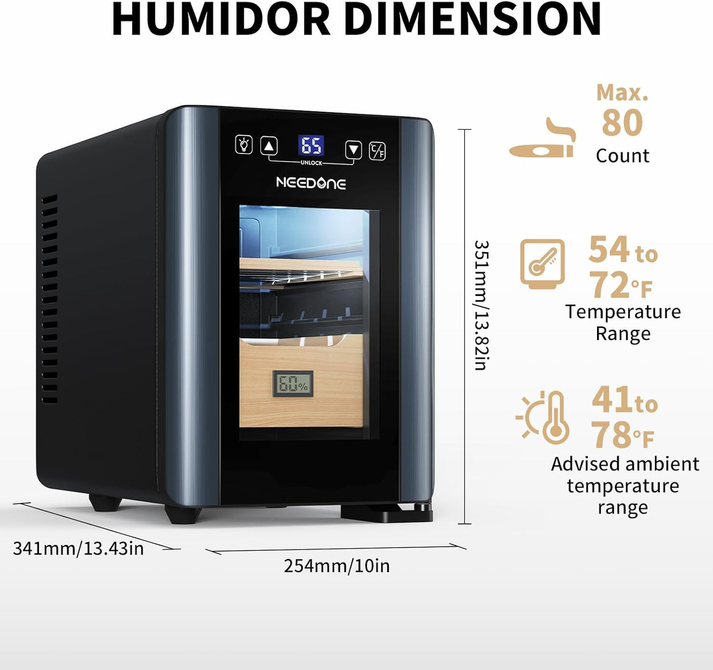 Dluxe Ave. Electric Cigar Humidor 8L with Heating and Cooling Quiet Control System Thermostatic Cabinet Humidor Box with Spanish Cedar Wood