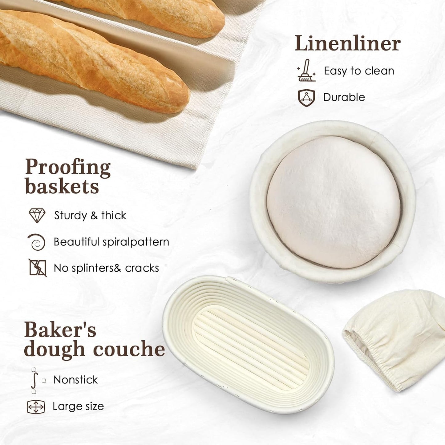 Dluxe Ave. Sourdough Bread Baking Supplies Set/ Basket/ 10 Inch Oval & 9 Inch Round