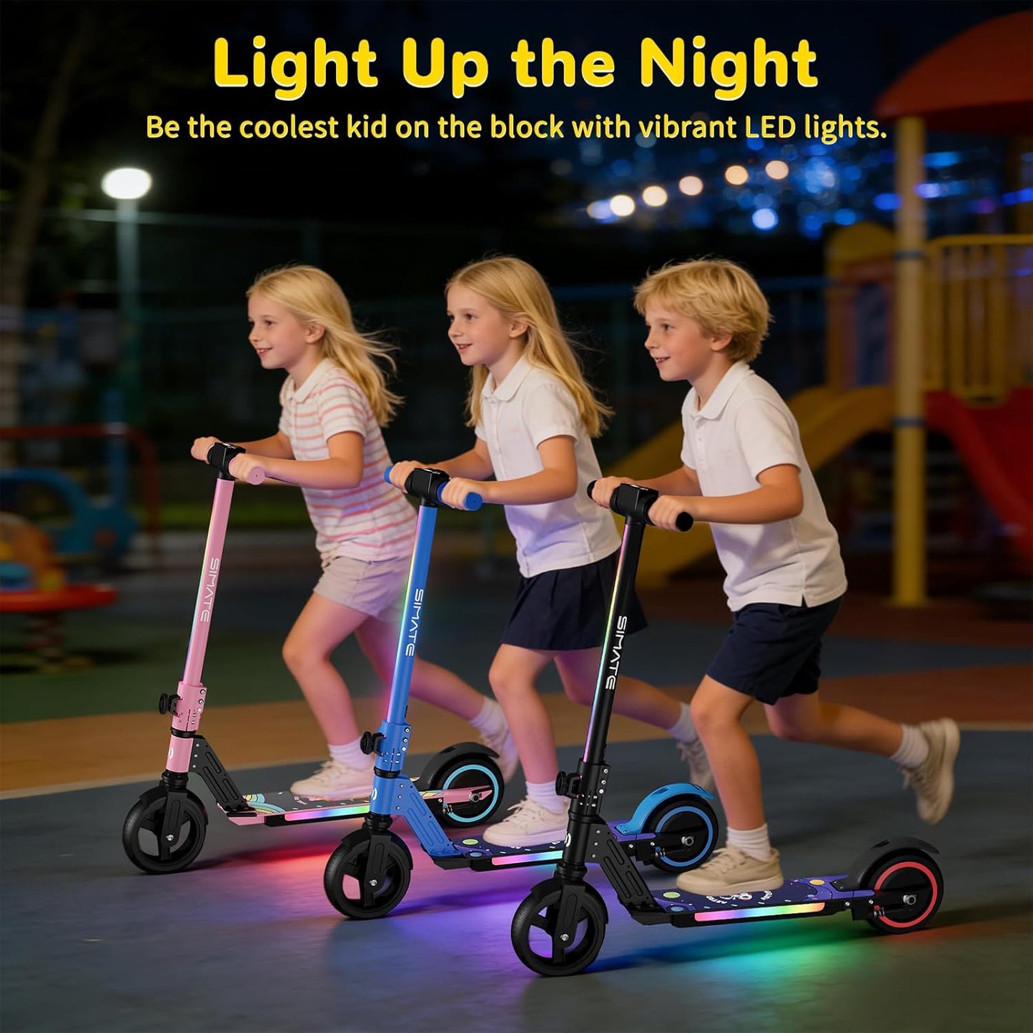 Dluxe Ave. Kids Motorized E-Scooters with Colorful Front Light and Pedal Lights/ LED Display & Foldable Dual Braking System/ Top 8.7mph & 5 Miles