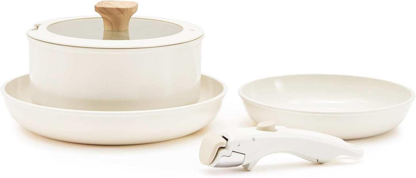 Dluxe Ave. White Pots and Pans Set/ Removable Handle Non Stick