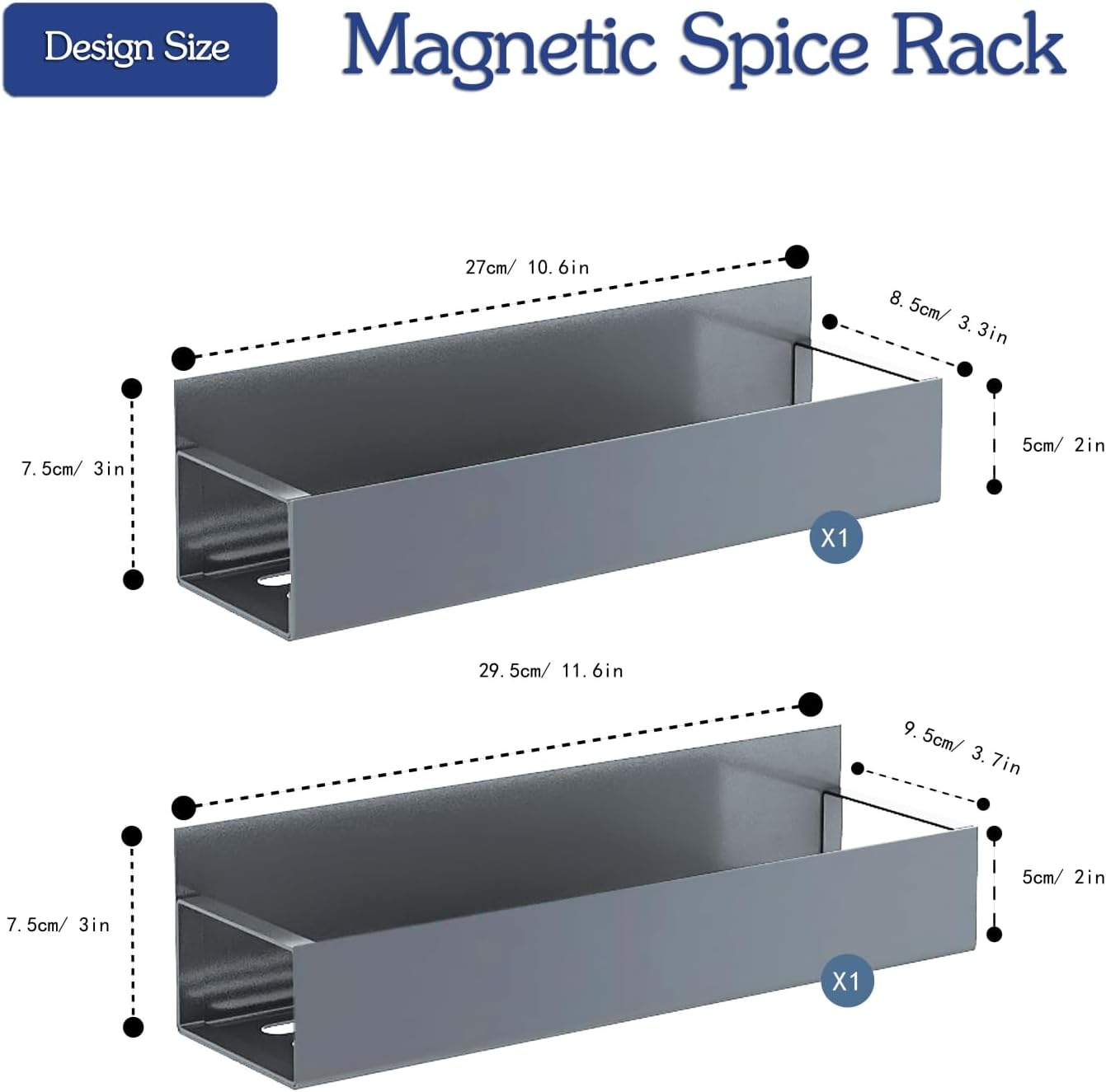 Dluxe Ave. 4 Pack Magnetic Spice Rack Organizer Refrigerator/ Grey