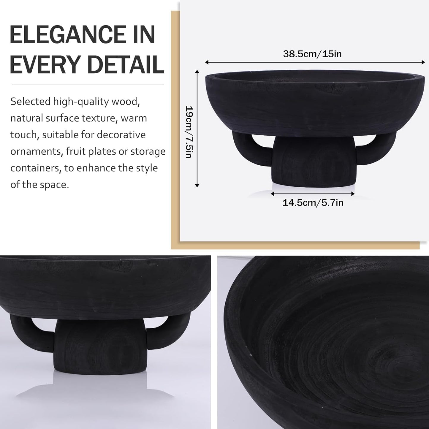 Dluxe Ave. Textured Black Ceramic Decorative Bowl