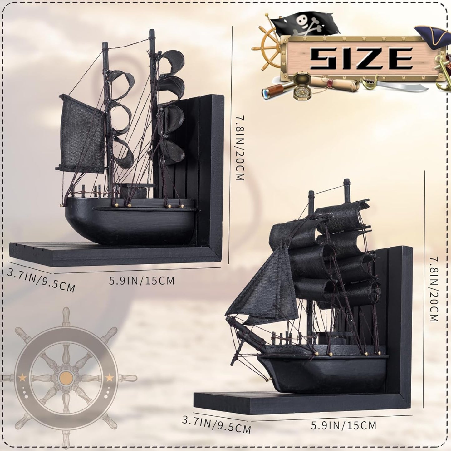 Dluxe Ave. Ship bookends/ 10" Prebuilt Decor