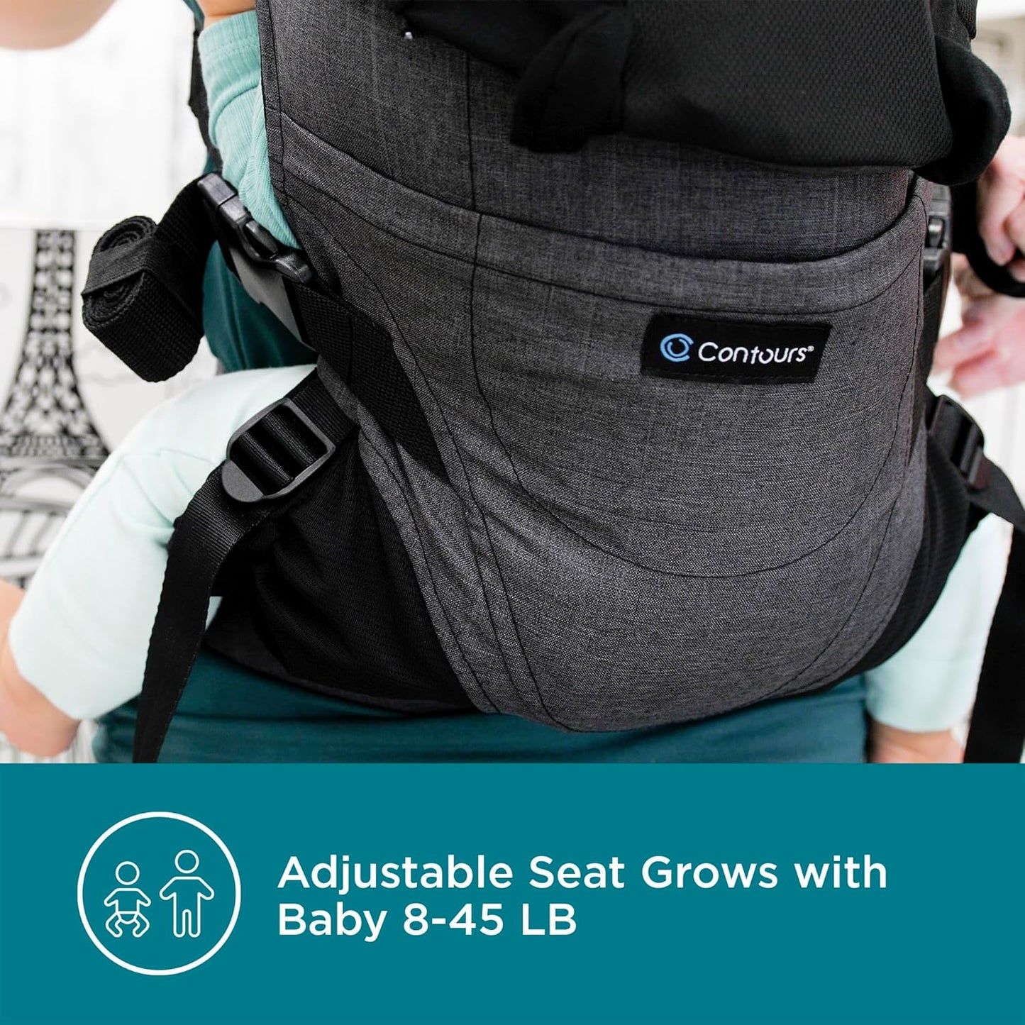 Dluxe Ave. Baby Carrier with Pockets/ Face in Face Out Front Back & Hip (8-45 lbs)/ Carbon Gray