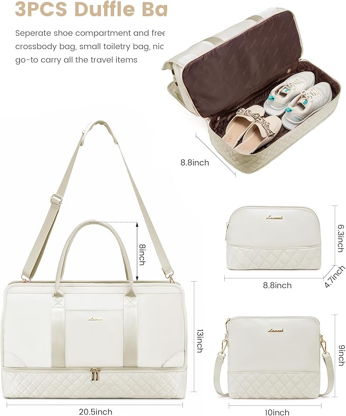 Dluxe Ave. Travel Duffle Bag with Shoe Compartment Carry on / Beige
