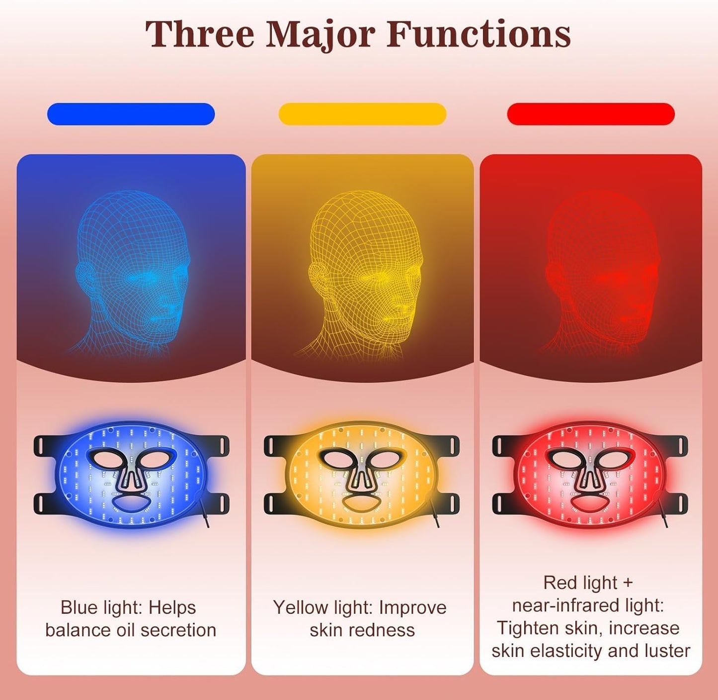 Dluxe Ave. Red Light Therapy for Face 3 Modes Portable Led Face Mask Light Therapy with Remote Near-Infrared 850 Red Light Therapy Mask with Timing Function Red Light Therapy at Home 180 LED Beads