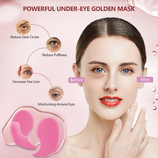 Dluxe Ave. Yargkos Pink Eye Mask 60Pcs 5 Portable 24K Gold Collagen Under Eye Patches 30 Pairs Hydrating Undereye Gel Pads for Women Men Dark Circles Puffy Eyes Puffiness Wrinkle Eye Bag Treatment