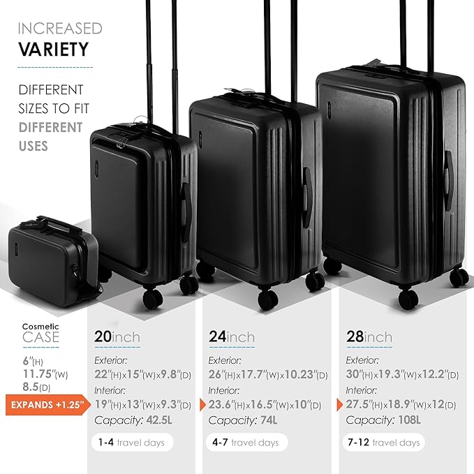 Dluxe Ave. 4 Piece Expandable Large Suitcases / TSA Lock/ Spinner Wheels/ (Black)