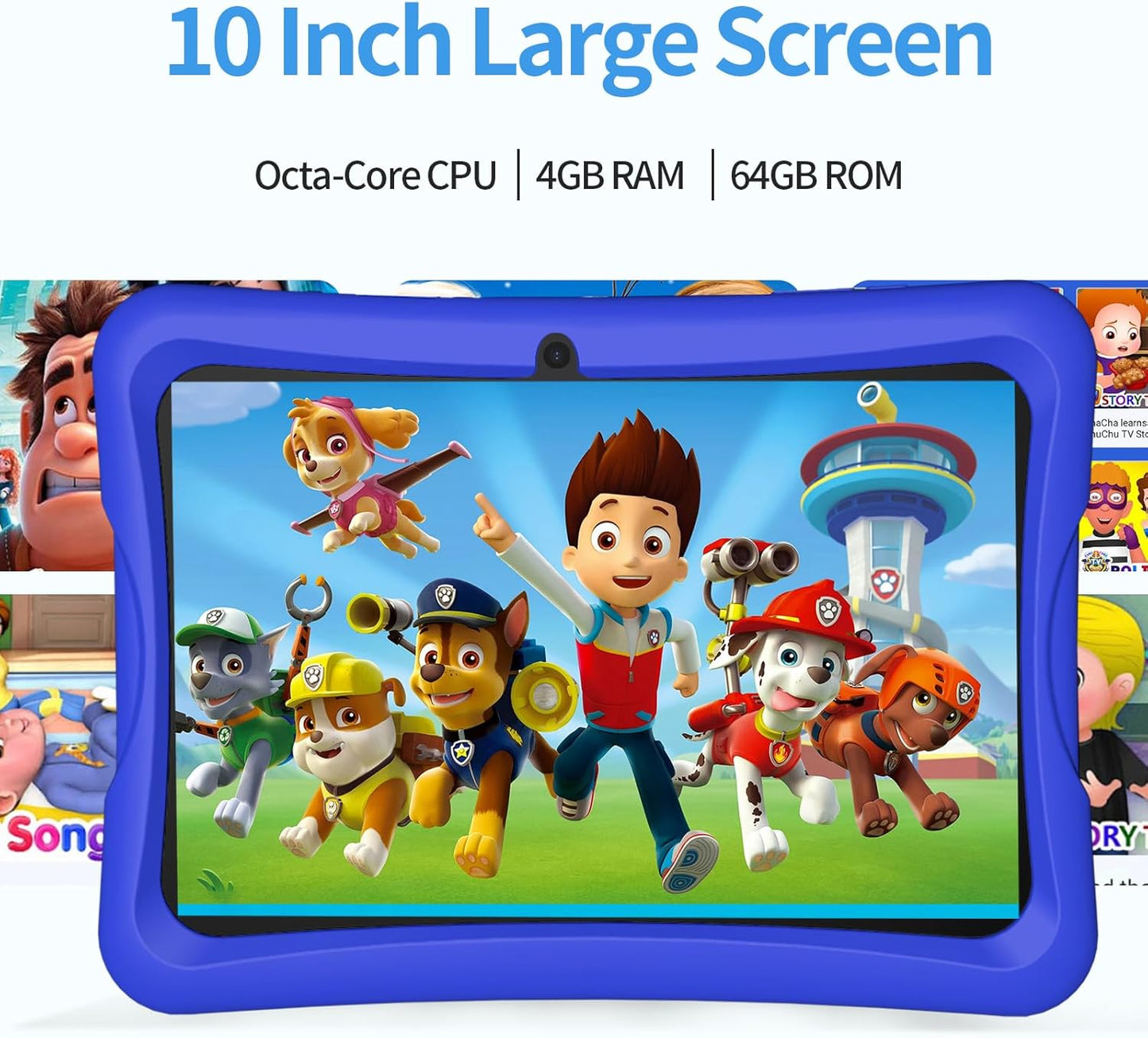 Dluxe Ave. JREN Kids Tablet|10 Inch Tablet for Kids Android 13|Octa-core|64GB| 8000 mAh|WiFi |Bluetooth|Dual Camera|Parental Control|Google Kids Space|Toddler Children Tablet Gift|Blue Protective Case