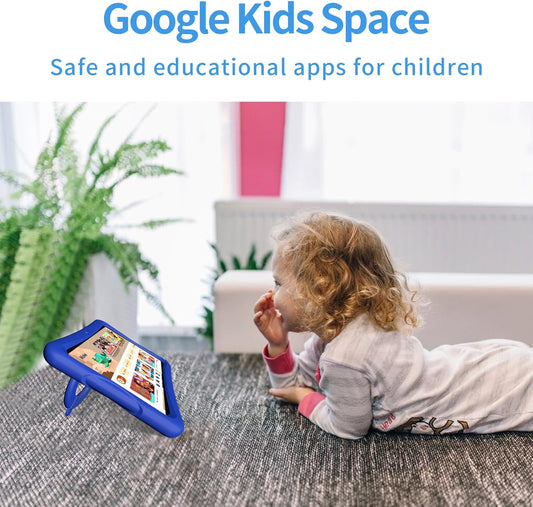Dluxe Ave. JREN Kids Tablet|10 Inch Tablet for Kids Android 13|Octa-core|64GB| 8000 mAh|WiFi |Bluetooth|Dual Camera|Parental Control|Google Kids Space|Toddler Children Tablet Gift|Blue Protective Case