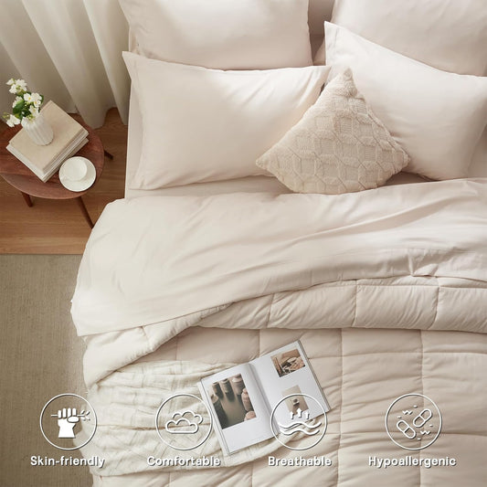 Dluxe Ave. ( FULL) 7 Pcs Comforter Set, Ultra-Soft, Beige