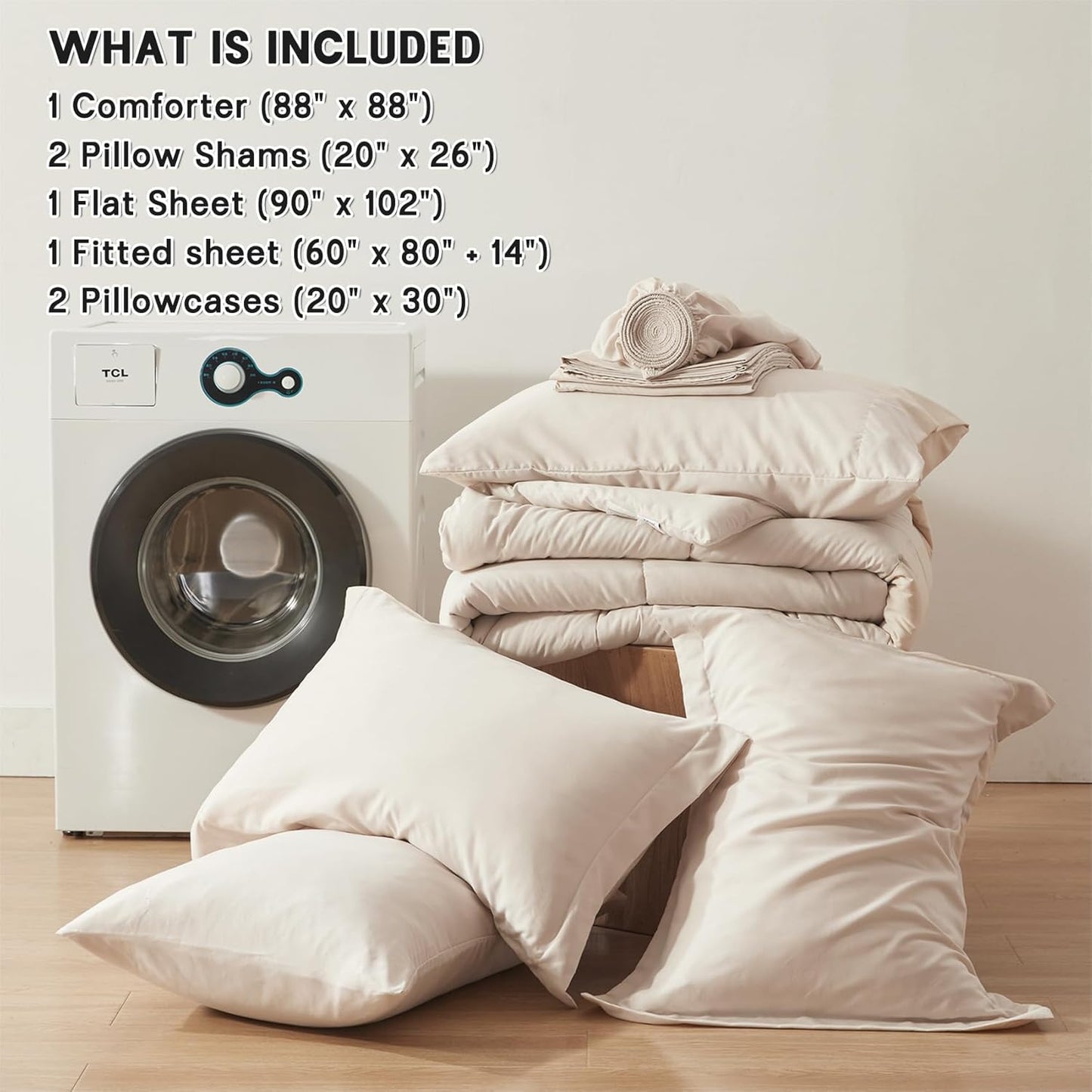 Dluxe Ave. ( FULL) 7 Pcs Comforter Set/ Ultra-Soft/ Beige