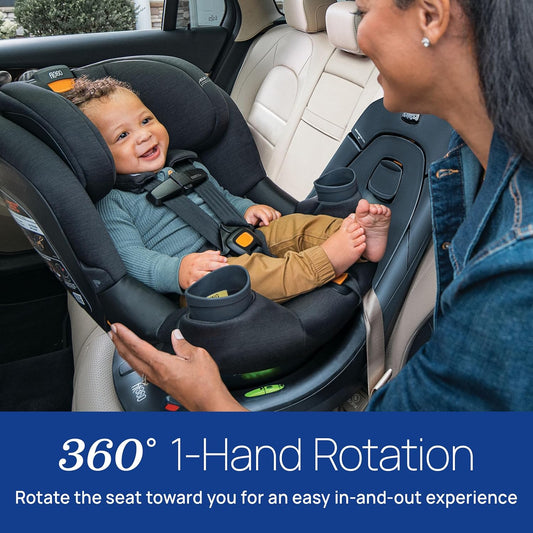 Dluxe Ave. (Out of Stock) Chicco Fit360 ClearTex Rotating Convertible Car Seat with 360 Degree Rotation for Rear-Facing and Forward-Facing Usage LeverLock Self-Tensioning Lock System | Black/Black