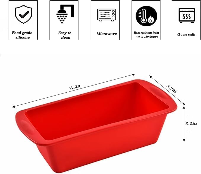 Dluxe Ave. Mini Bread Loaf Pans Silicone/ Set of 4 (Red)
