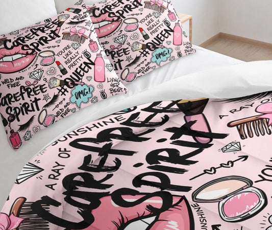 Dluxe Ave. ( QUEEN ) 3 Pcs Comforter and Bedding Set/ Pink