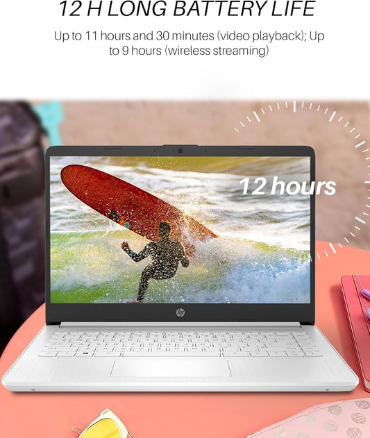 Dluxe Ave. HP 2024 Stream 14 Inch Laptop N4120 White Laptop 16GB RAM + 320GB Storage (64GB eMMC+256GB MSD) 1-Year Office 365 Windows 11 S
