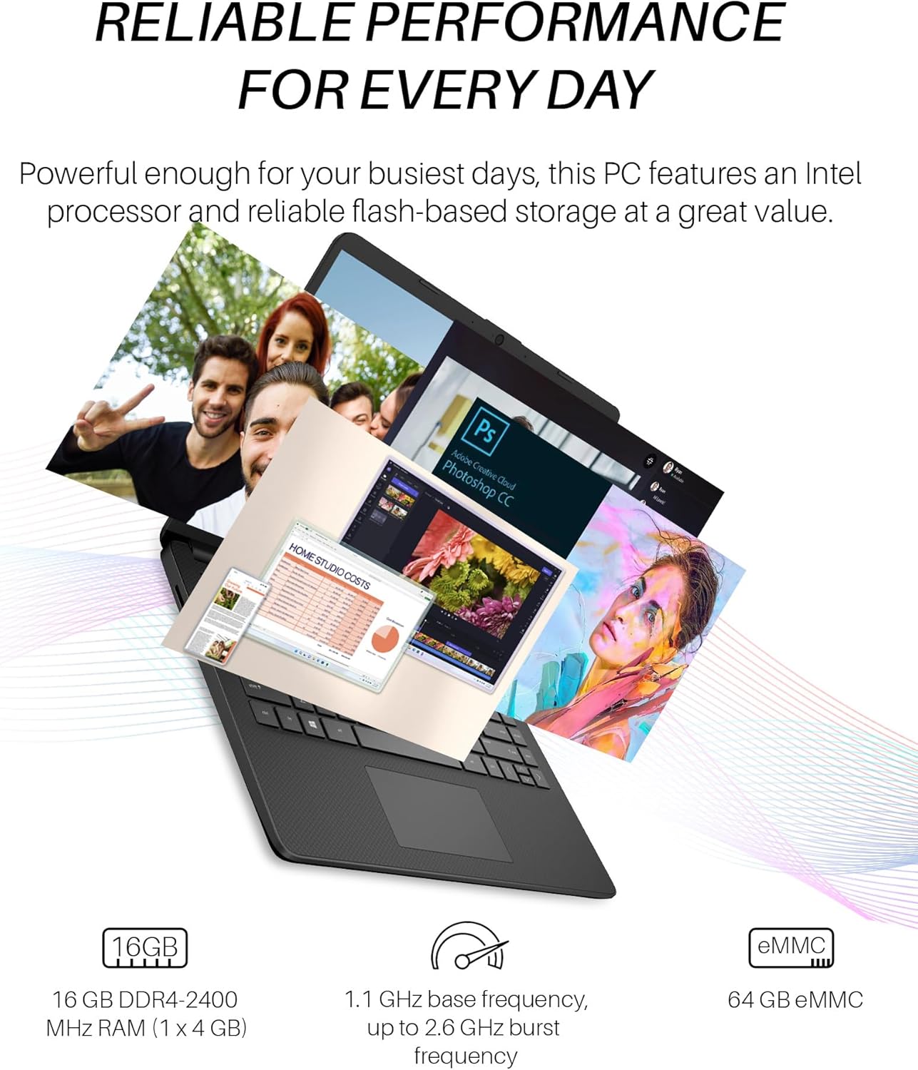 Dluxe Ave. HP 2024 Stream 14 Inch Laptop for Students and Business Intel Celeron N4120 Black Laptop 16GB RAM + 320GB Storage (64GB eMMC+256GB MSD) Intel UHD Graphics 1-Year Office 365 Windows 11 S
