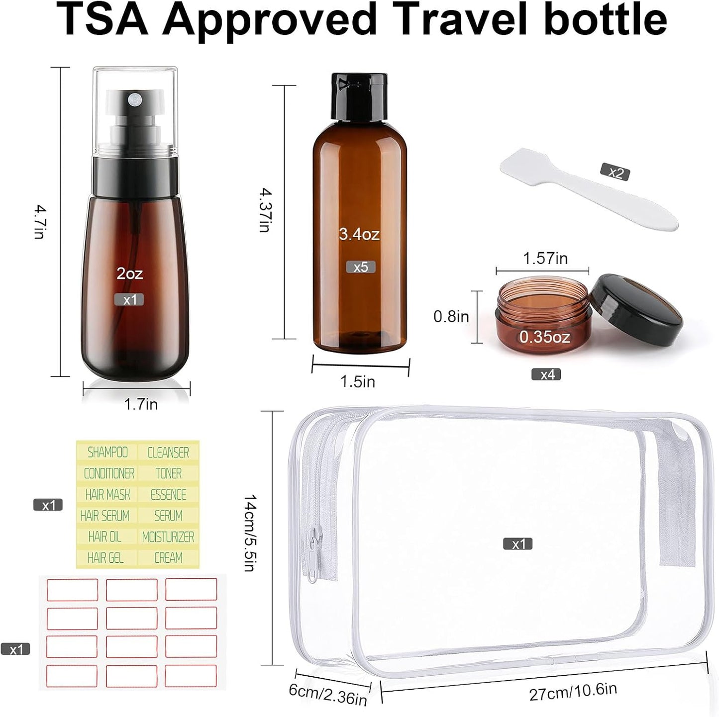 Dluxe Ave. Travel Bottles for Toiletries/ 6 Pack 3.4oz/ TSA Approved Leak Proof/ Brown