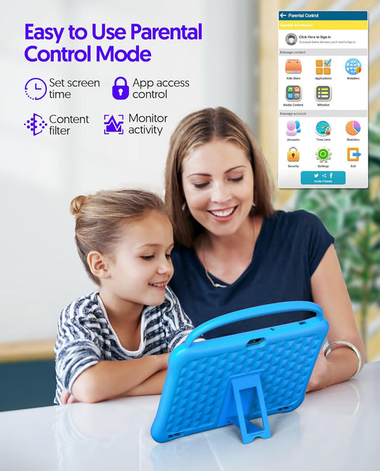 Dluxe Ave. PUTECCH Kids Tablet 10 inch Android 13 Tablet for Kids 2GB RAM 64GB ROM Quad-Core CPU Toddler Tablets Kids Space IPS HDTouch Screen Shockproof Case Parental Control WiFi Camera(Blue)
