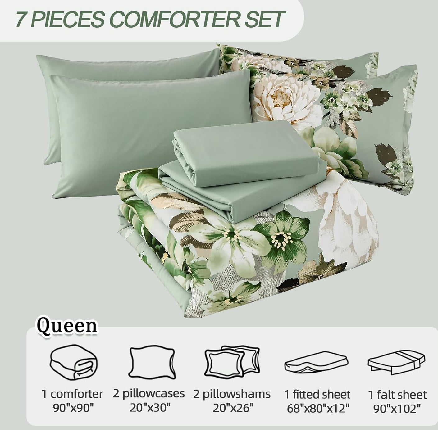 Dluxe Ave. (QUEEN) 7 Pieces Comforter Set/ Sage Green