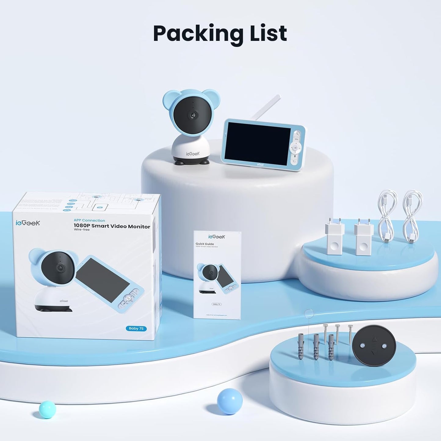 Dluxe Ave. ieGeek 5 Baby Monitor WiFi Smartphone 1080P Baby Camera Via Screen and App Control Night Vision Sound& Motion Detection 2-Way Talk 360° PTZ LCD Monitor Control