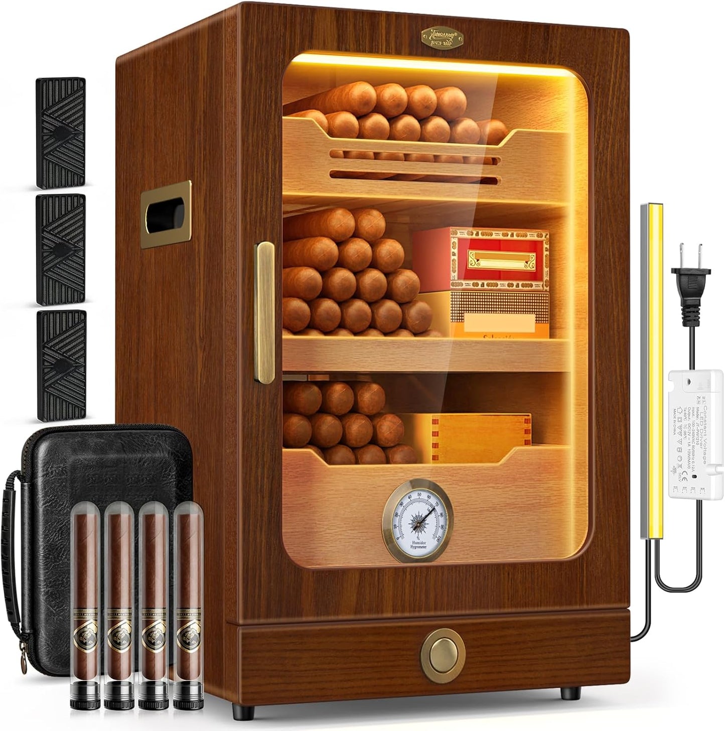 Dluxe Ave. Cigar Humidor Cabinet/ Light Control System/ Spanish Cedar Wood Shelves / (Brown)
