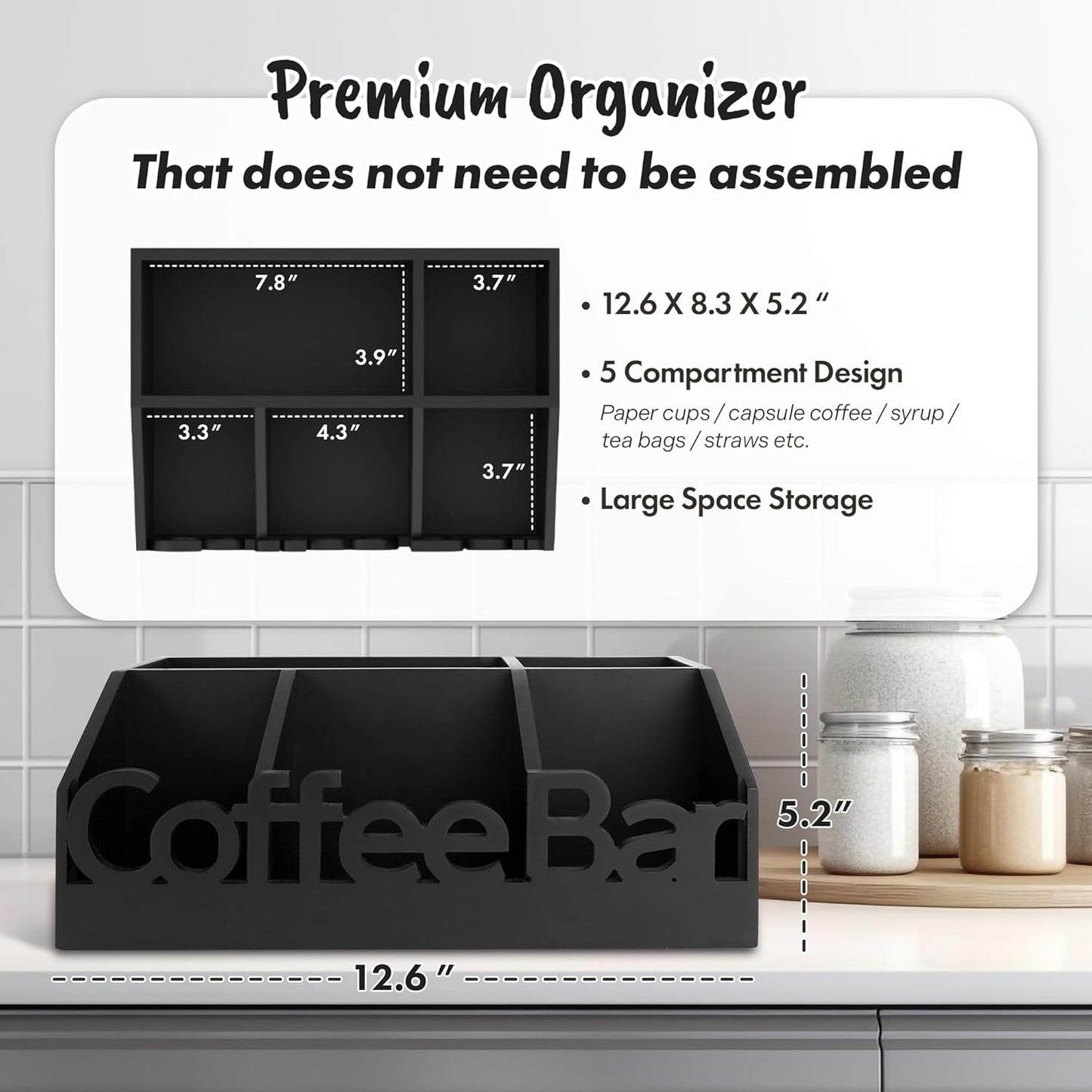 Dluxe Ave. Coffee Bar Organizer for Countertop / Wooden